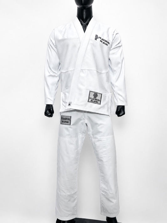 PREMIUM QUALITY INVERSE LOGO JIU JITSU GI - WHITE/SILVER